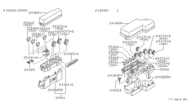 1995 Nissan Quest Cover-Relay Box Diagram for 24382-0B760