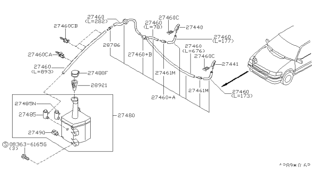 1994 Nissan Quest Washer Nozzle Assembly,Passenger Side Diagram for 28930-0B000