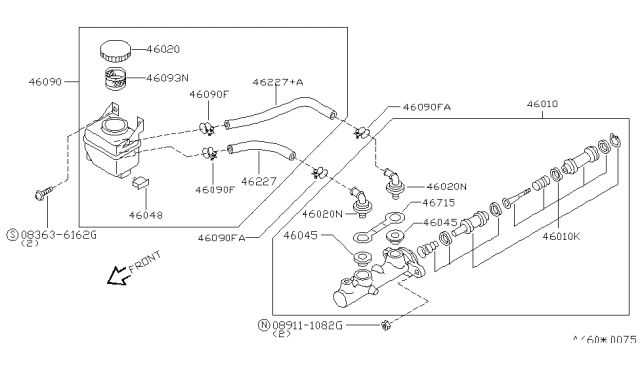 1994 Nissan Quest Cylinder Brake Diagram for 46010-0B001
