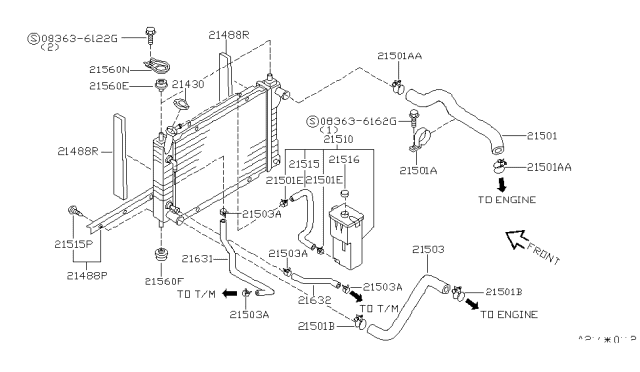 1995 Nissan Quest Hose-Radiator Upper Diagram for 21501-0B000