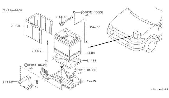 1996 Nissan Quest Battery Frame Diagram for 24410-6B600
