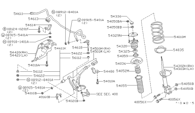 1994 Nissan Quest Link Complete-Front Suspension,Lower RH Diagram for 54500-0B000