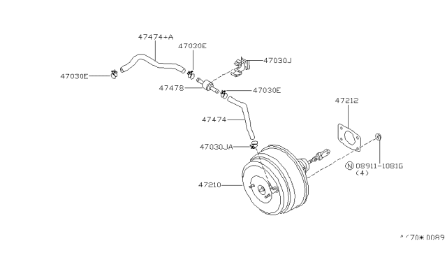 1996 Nissan Quest Booster Assy-Brake Diagram for 47210-0B000