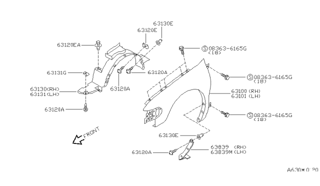 1993 Nissan Quest Fender - Front, LH Diagram for 63011-0B036