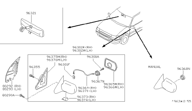 1997 Nissan Quest Actuator Assy-Mirror,Power Diagram for 96367-0B000