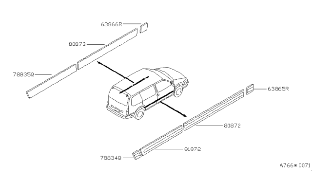 1996 Nissan Quest MOULDING-Rear Fender Front LH Diagram for 78873-1B300