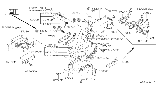 1996 Nissan Quest Trim Assembly-Front Seat Back Diagram for 87670-0B201