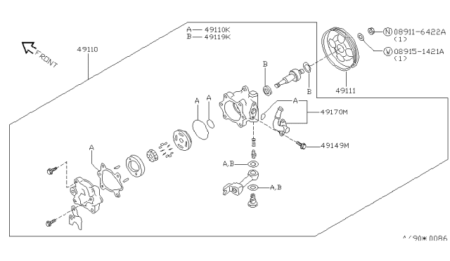 1995 Nissan Quest Connector Assy-Power Steering Pump Diagram for 49160-0B025