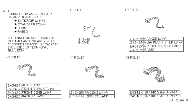 1994 Nissan Quest Connector Assembly Harness Repair Diagram for B4348-0B001