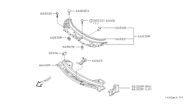 1996 Nissan Quest Bracket-Cowl Top Cover,Center Diagram for 66330-0B030