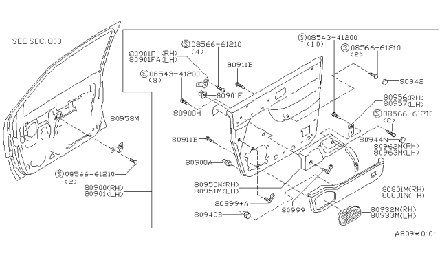 1996 Nissan Quest Finisher Assy-Front Door,RH Diagram for 80900-1B300