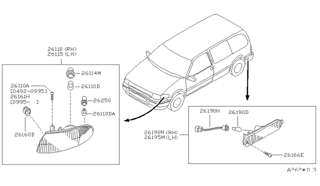 1996 Nissan Quest Side Marker Lamp Socket Assembly Diagram for 26250-0B000