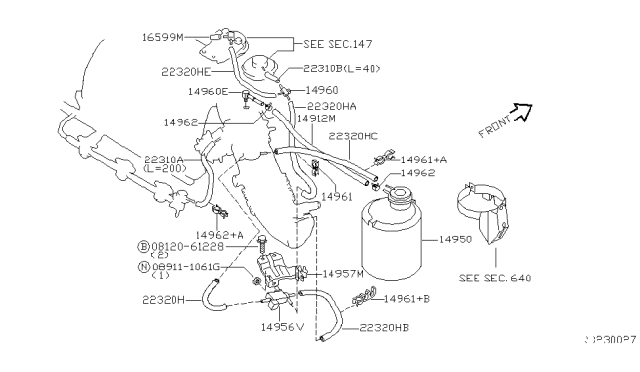 1994 Nissan Quest Hose-Vacuum Control,B Diagram for 22320-0B005