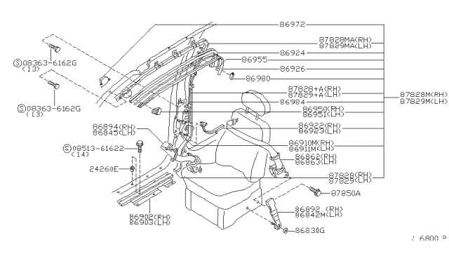 1993 Nissan Quest Tongue Belt Assembly, Passive Right Diagram for 86824-0B026