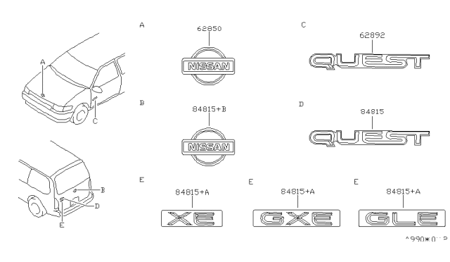 1998 Nissan Quest Rear Emblem Diagram for 65890-0B000