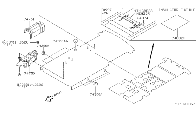 1998 Nissan Quest Insulator Diagram for 74750-0B700