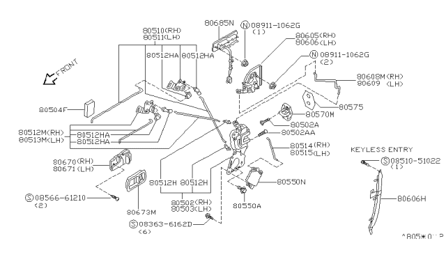 1994 Nissan Quest Striker Assy-Front Door Lock Diagram for 80570-0B000