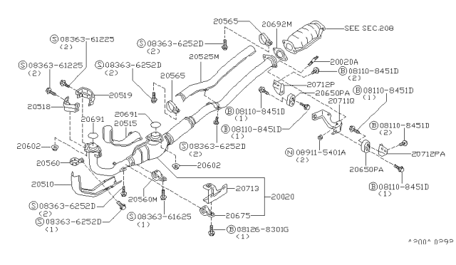 1993 Nissan Quest Exhaust Tube & Muffler Diagram 1