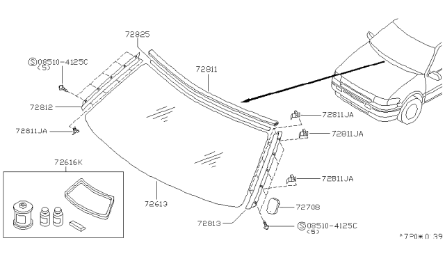 1995 Nissan Quest Windshield Glass Diagram for 72700-1B004