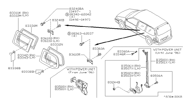 1997 Nissan Quest Glass-Side Window,RH Diagram for 83304-1B000