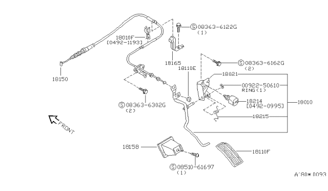 1995 Nissan Quest Bracket-Pedal Lever Diagram for 18021-1B000