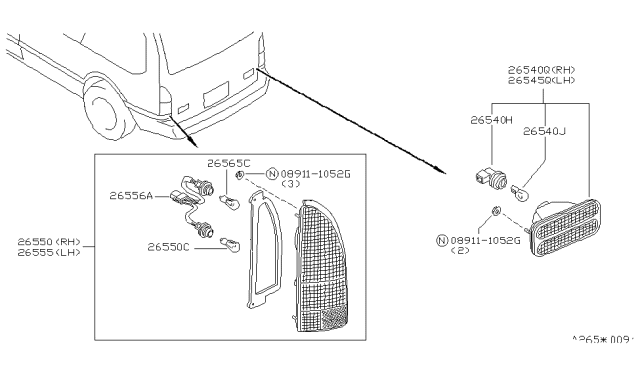 1993 Nissan Quest Rear Combination Lamp Socket Assembly, Right Diagram for 26551-0B200