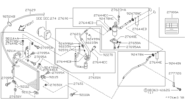 1994 Nissan Quest Hose Assembly CONDENSOR To EVAPORATE Diagram for 92440-0B700