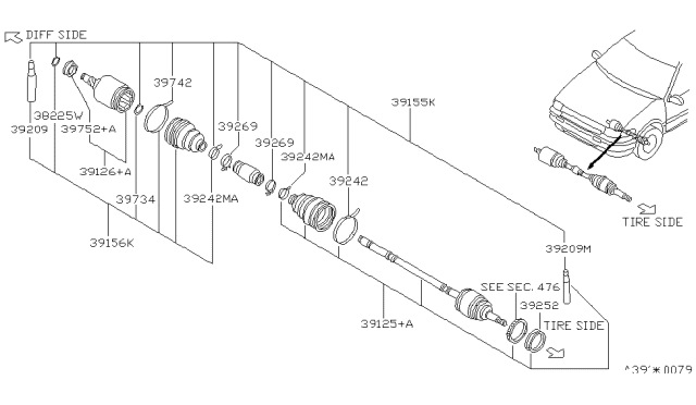 1994 Nissan Quest Joint Assy-Outer Diagram for 39210-0B015