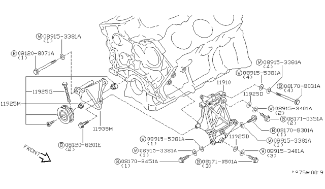 1993 Nissan Quest Pulley Assy-Idler,Compressor Diagram for 11925-0B000