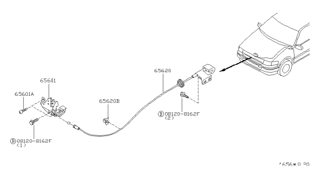 1997 Nissan Quest Cable Assembly-Hood Lock Diagram for 65620-6B000