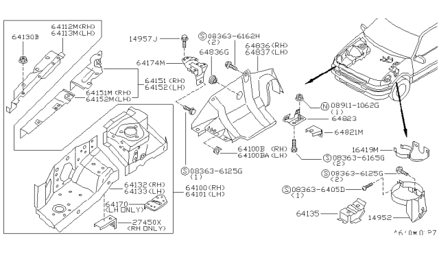 1994 Nissan Quest Reinforcement-Hoodledge,LH Diagram for 64181-0B030