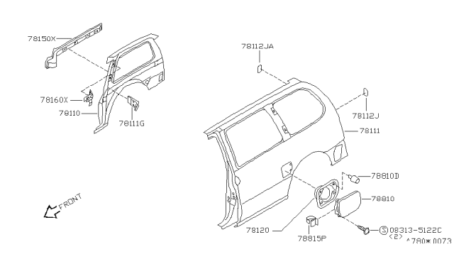 1994 Nissan Quest L Rear Fender ASY Diagram for 78113-0B035