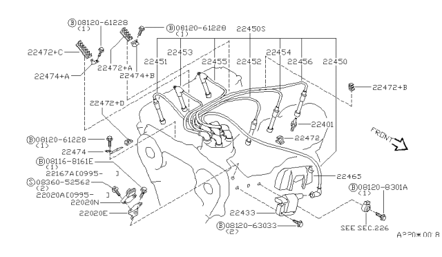 1997 Nissan Quest Cable Assy-High Tension,No 3 Diagram for 22453-0B060