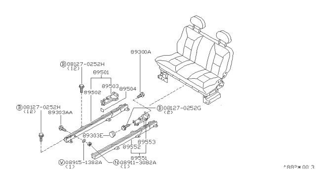 1997 Nissan Quest Slide Assembly-3RD, L Diagram for 89551-6B700