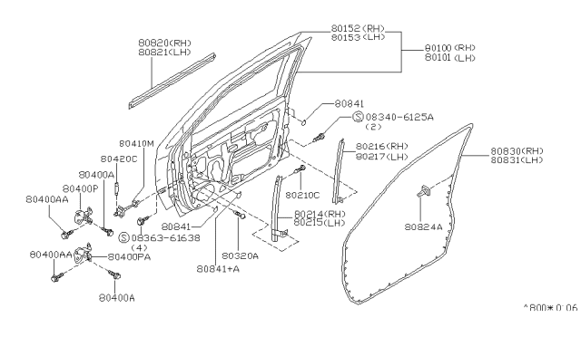 1996 Nissan Quest Front Door Panel & Fitting Diagram