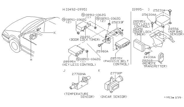 1996 Nissan Quest Control Assembly-Key Less Diagram for 28595-6B121