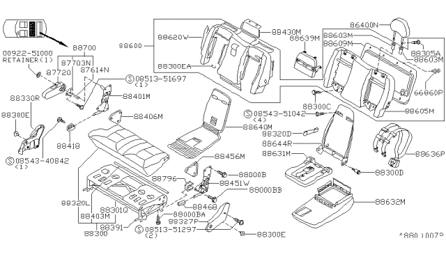 1995 Nissan Quest Knob-Reclining Device Diagram for 87468-0B002