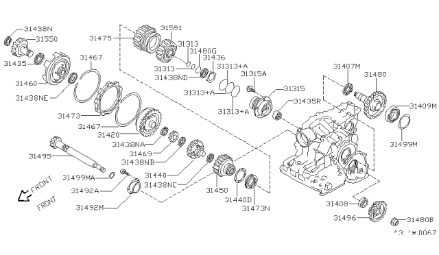 1995 Nissan Quest Shim-Adjust,Idler Gear Diagram for 31439-81X80