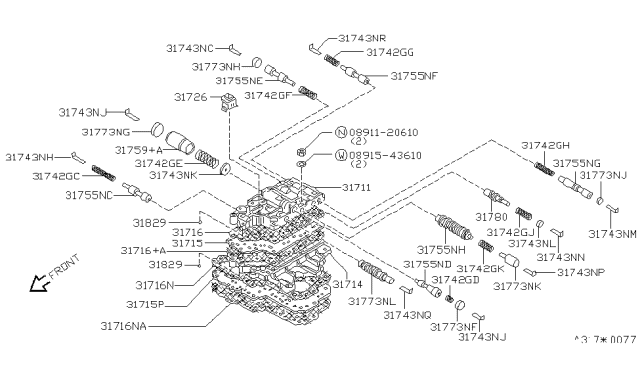 1993 Nissan Quest Body Assy-Upper Control Valve Diagram for 31711-80X01