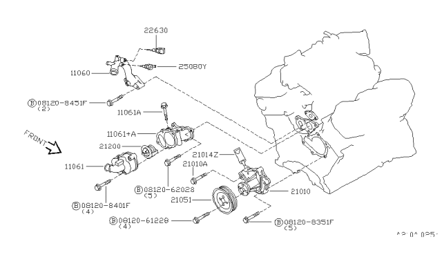 1995 Nissan Quest Engine Coolant Outlet Flange Diagram for 11060-0B000