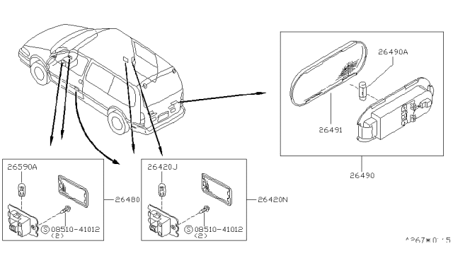 1993 Nissan Quest Lamp Assembly-Luggage Room Diagram for 26490-0B100