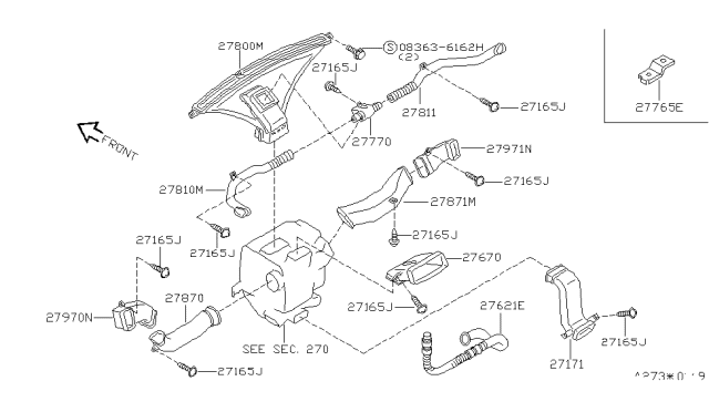 1995 Nissan Quest Duct-Side Vent Diagram for 27872-0B000