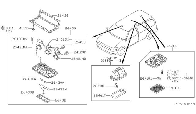 1996 Nissan Quest Lamp Assembly-Room Diagram for 26410-0B001