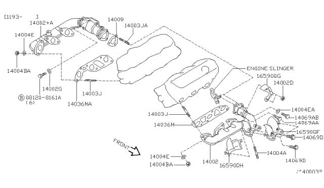 1998 Nissan Quest Exhaust Manifold Assembly Diagram for 14002-0B510