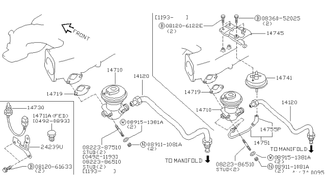 1998 Nissan Quest Exhaust Gas Recircuration Valve Diagram for 14710-0B710