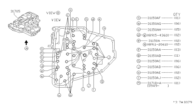 1994 Nissan Quest Control Valve Assembly Diagram for 31705-80X16