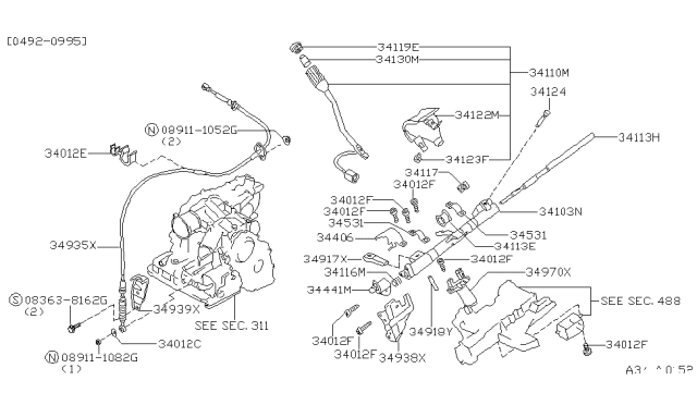 1996 Nissan Quest Pin-Pivot,Hand Lever Diagram for 34124-0B000