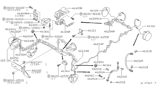 1996 Nissan Quest Valve Assy-Load Sensing Diagram for 46400-1B000