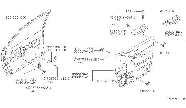 1995 Nissan Quest Finisher-Power Window Switch,Front RH Diagram for 80960-1B000