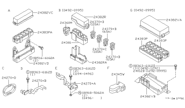 1995 Nissan Quest Cover Relay Box Diagram for 24382-0B710